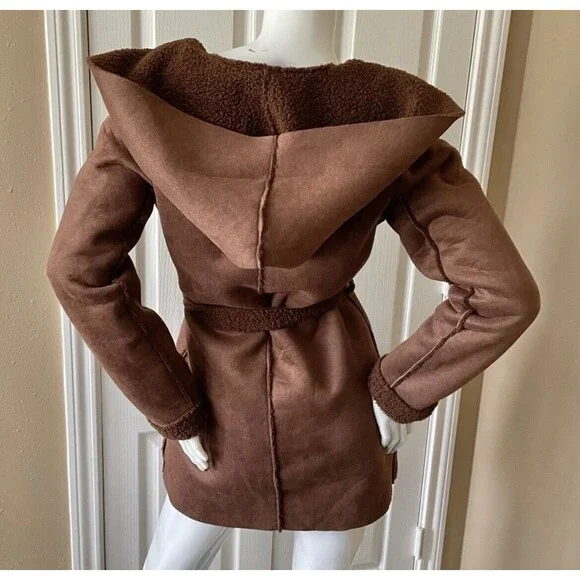 Kut from the Kloth Emelie Hooded Faux Suede Wrap Coat Women’s Sz M - Picture 3 of 12